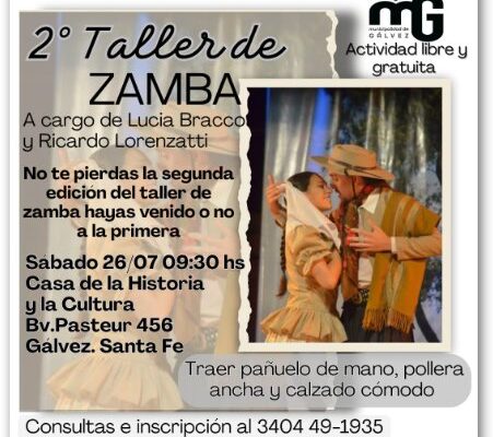 SE DICTARA EL SEGUNDO TALLER DE ZAMBA A CARGO DE LUCIA BRACCO Y RICARDO LORENZATTI